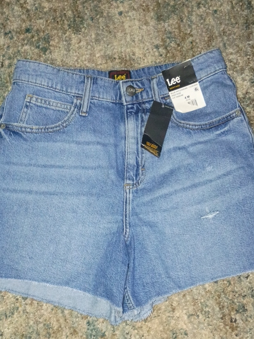 Lee Women's Mid Blue Denim Jean Shorts with Frayed Hem